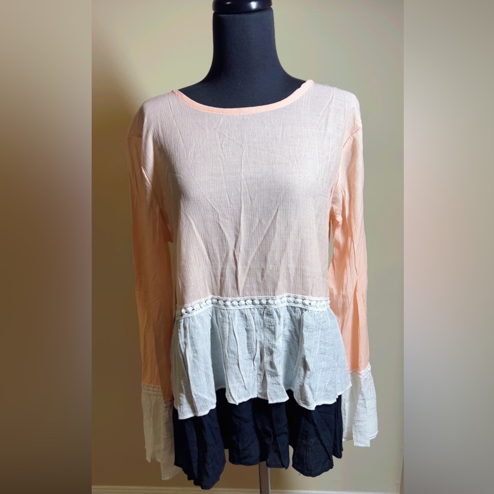 Peach and White Women's Top
